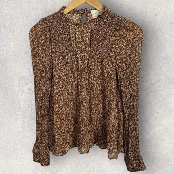 Sezane Mirta Blouse Womens Size 34 French US 2 Top Mock Neck Ruffle Sheer Boho - Picture 12 of 14